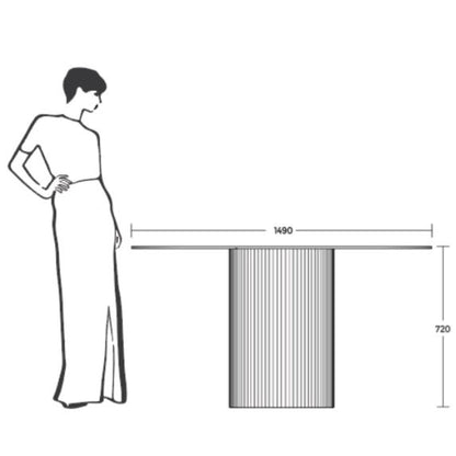 Medidas de Mesa comedor con cubierta XTONE y base de madera estriada. FACTOR DIEZ